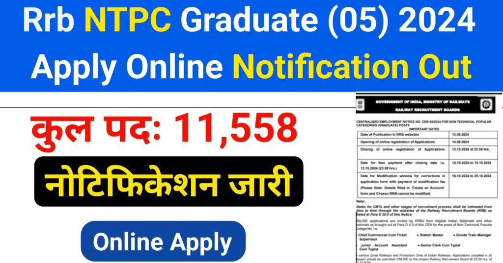 Rrb Ntpc Graduate 05 2024 Apply Online Notification Out